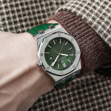 AP [QUARTZ] GREEN SILVER LEATHER WATCH