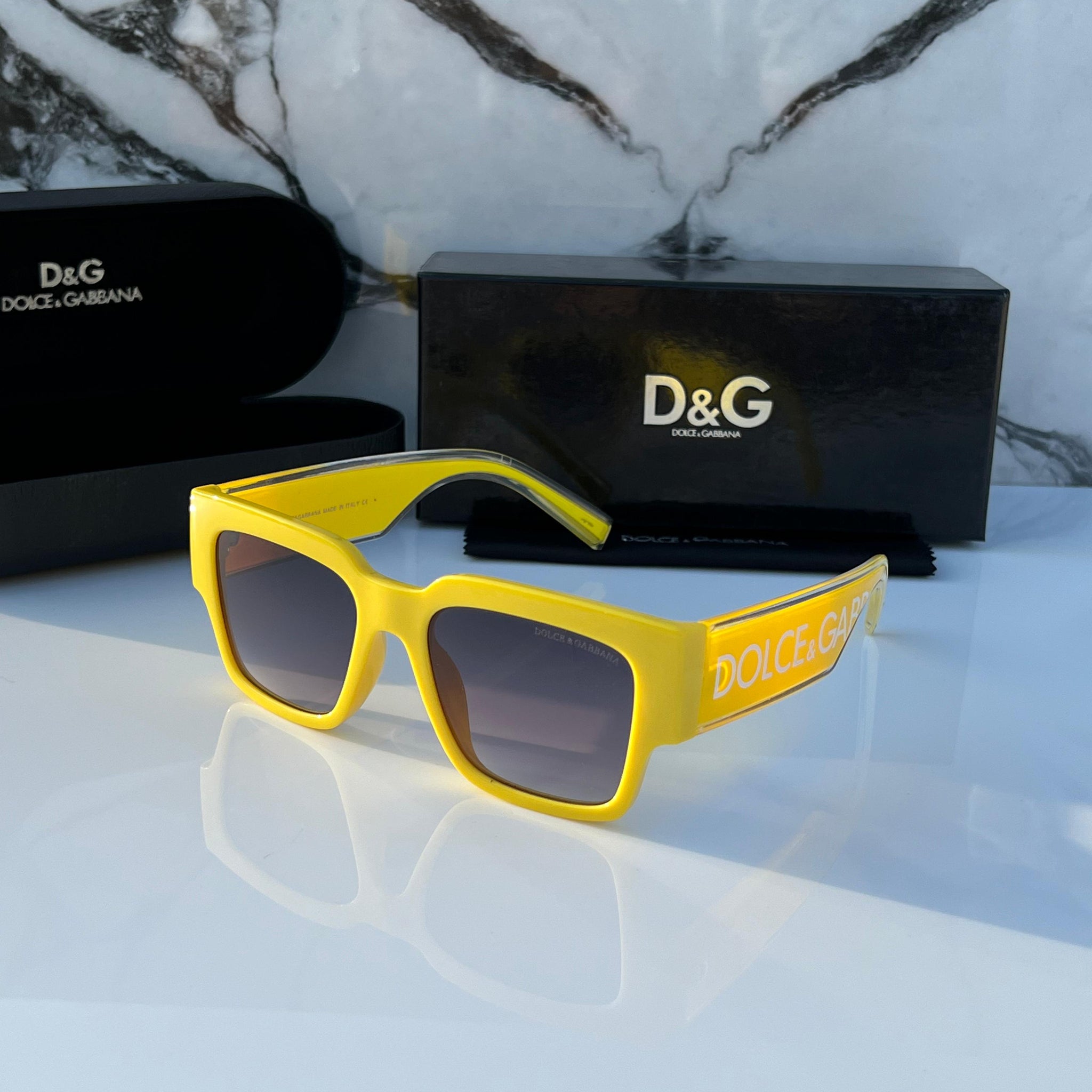 DNG BLACK YELLOW FRAME SQUARE SUNGLASSES FOR MEN & WOMEN