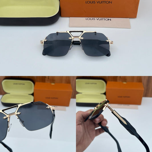 LV [98212] BLACK GOLDEN RECTANGLE SUNGLASSES FOR MEN