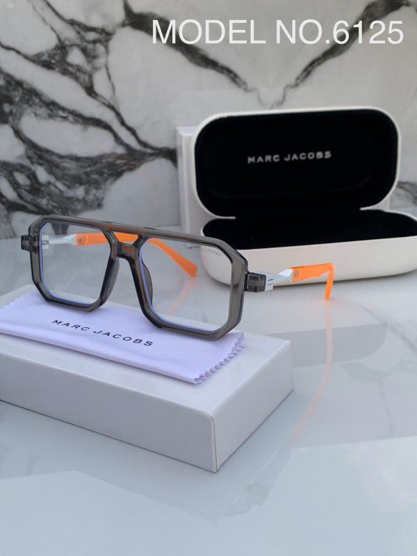 MJ [6125] GREY TRANSPARENT ORANGE FRAME SQUARE SUNGLASSES FOR MEN & WOMEN