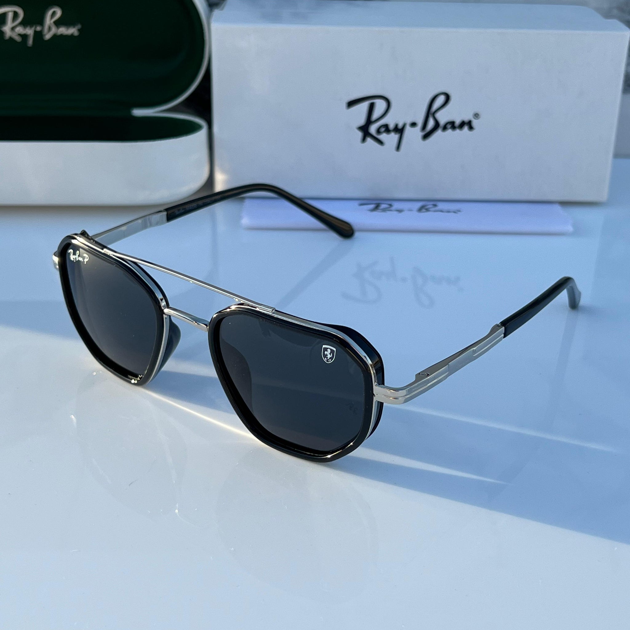 RB [FERRARI] [24021] BLACK SILVER FRAME WAYFARE SUNGLASSES FOR MEN & WOMEN