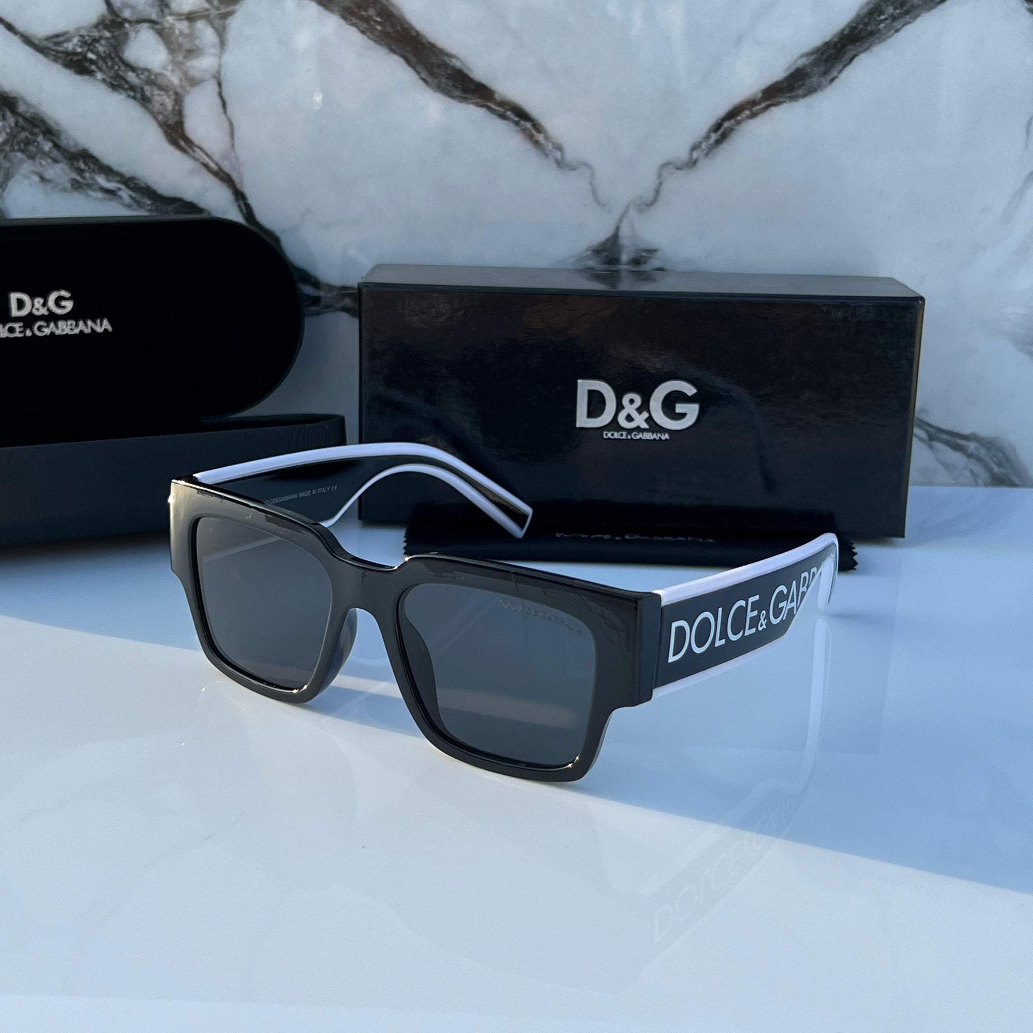 DNG [6184] BLACK WHITE FRAME SQUARE SUNGLASSES FOR MEN & WOMEN