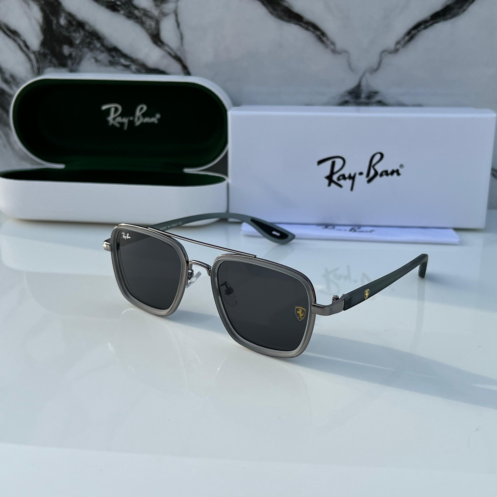 RB [FERRARI] [#6] GREY BLACK FRAME WAYFARER SUNGLASSES FOR MEN & WOMEN