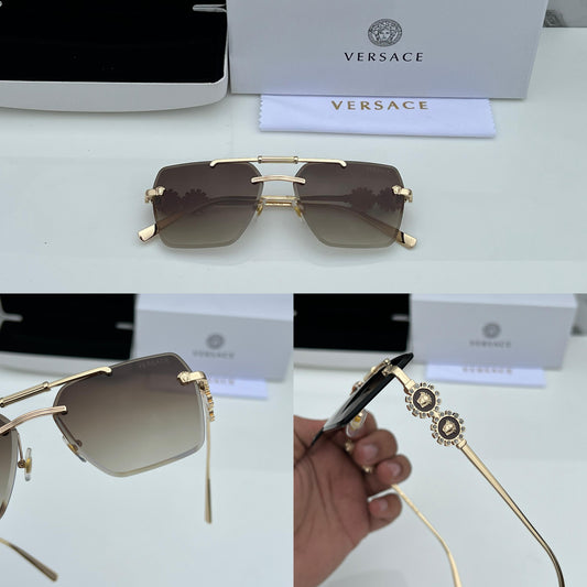 VRSACE [3095] BROWN GOLDEN FRAME SQUARE SUNGLASSES FOR MEN & WOMEN