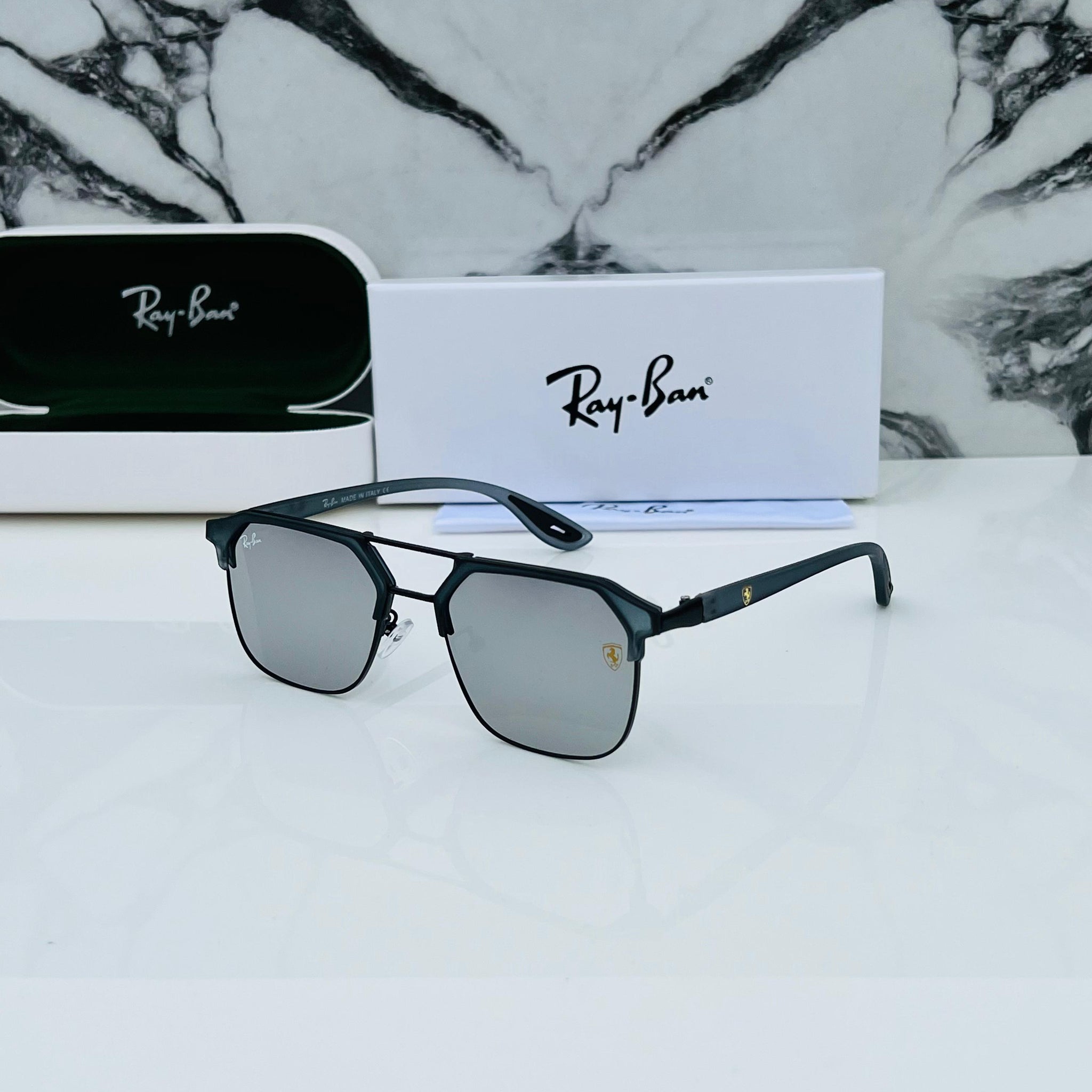 RB [FERRARI] GREY BLACK FRAME WAYFARE SUNGLASSES FOR MEN & WOMEN