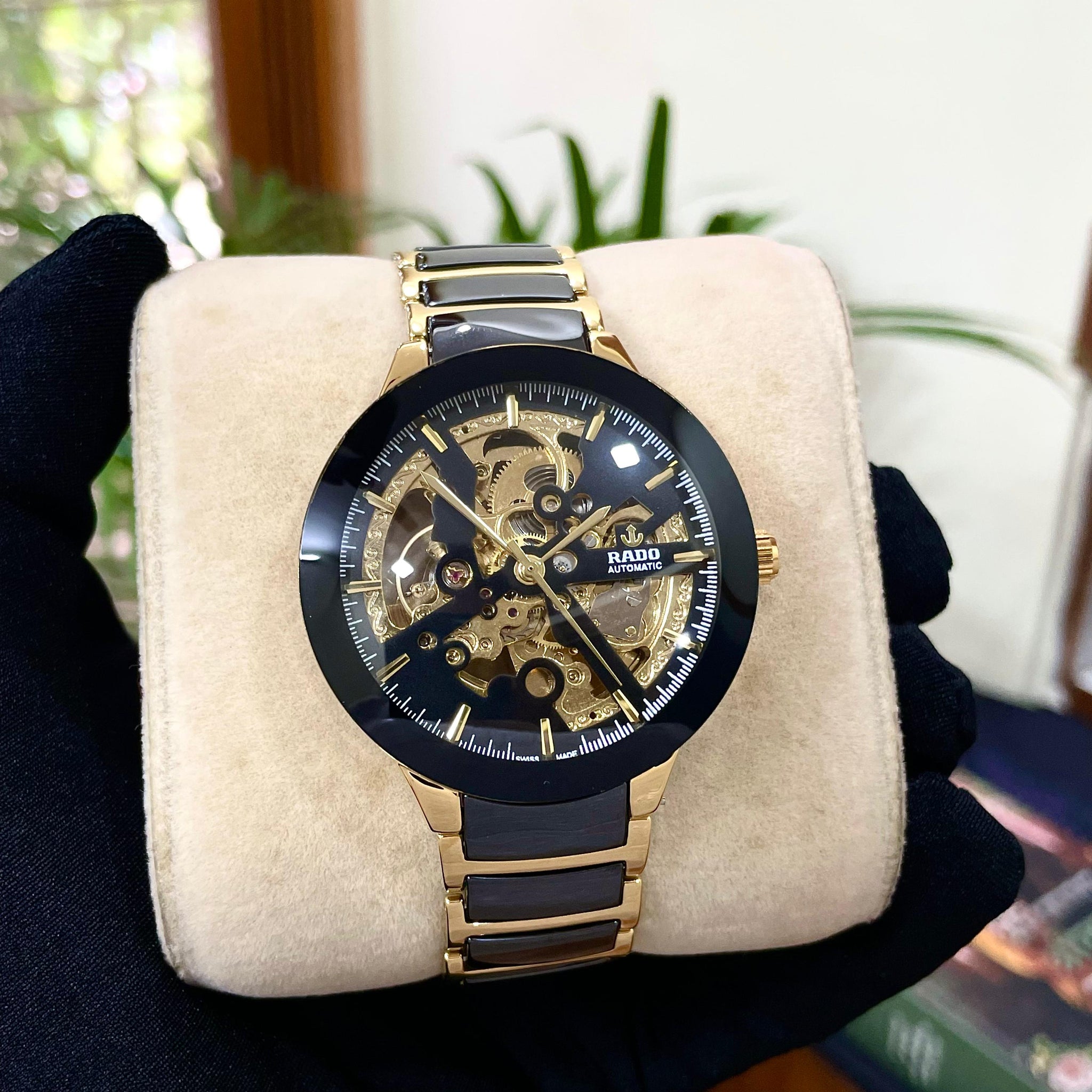 RDO [CENTRIX-AUTOMATIC] OPEN HEART BLACK GOLDEN STEEL CERAMIC WATCH