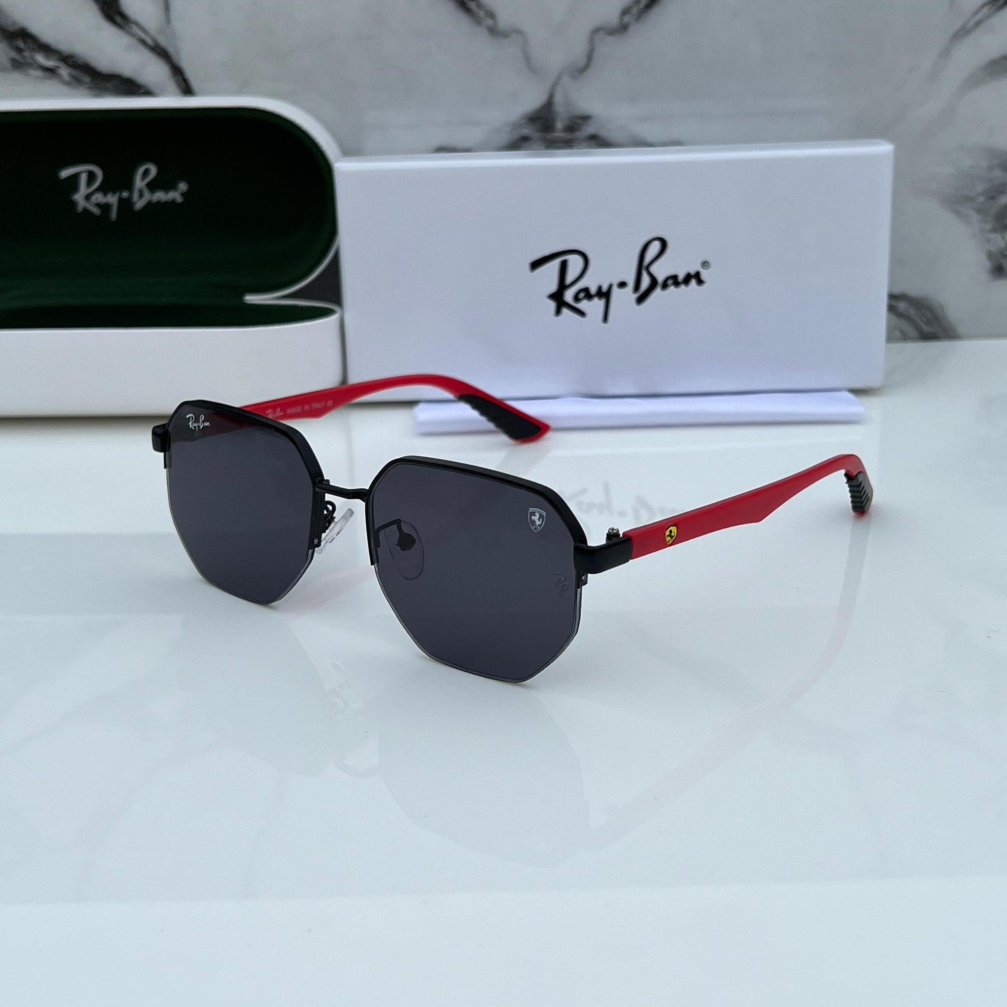 RB [FERRARI] BLACK RED FRAME WAYFARE SUNGLASSES FOR MEN & WOMEN