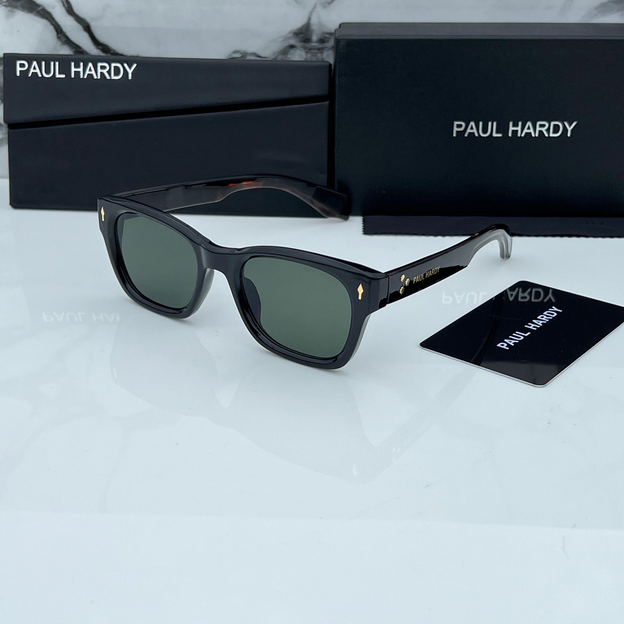 PL HRDY [6039] GREEN BLACK FRAME ROUND SUNGLASSES FOR MEN & WOMEN