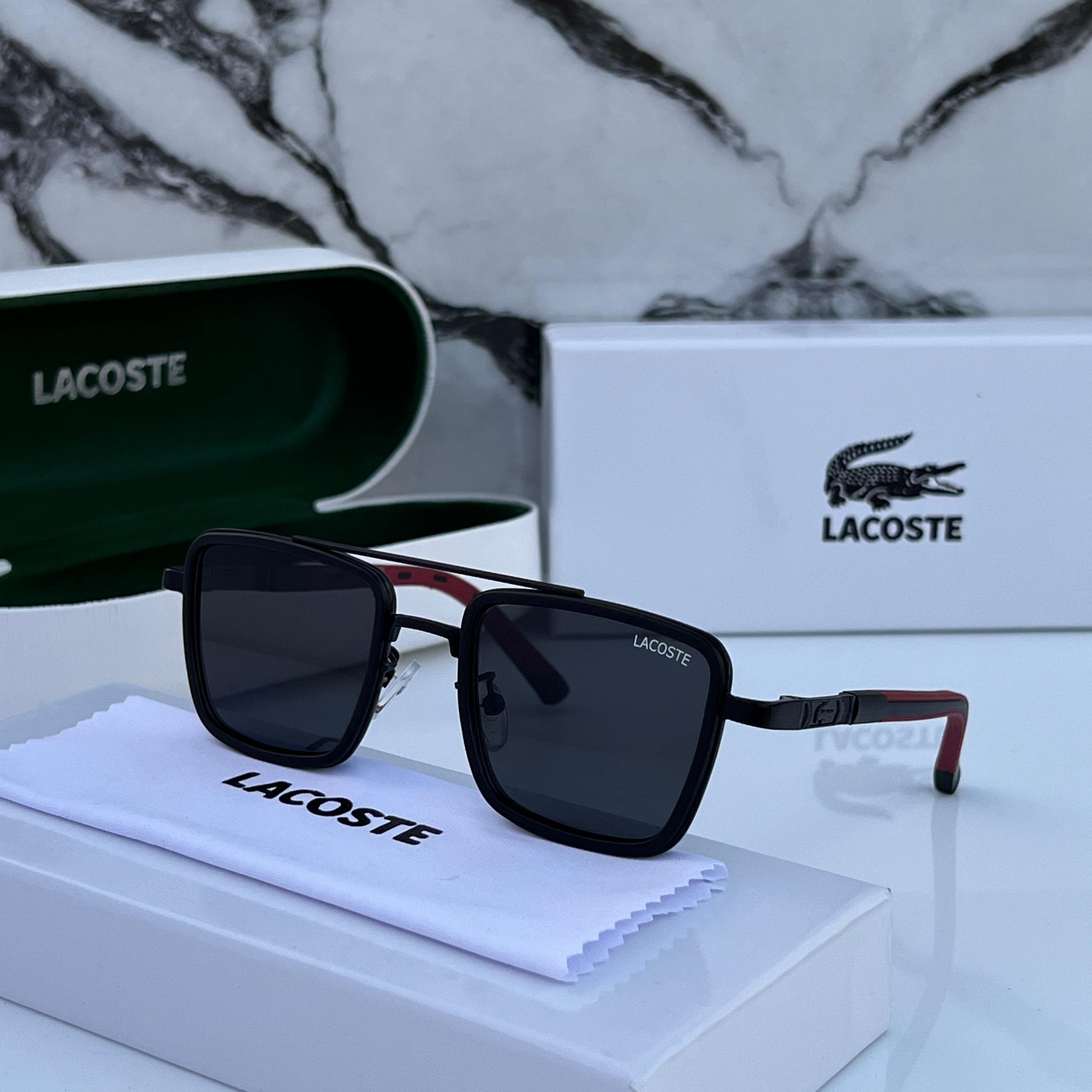 LACST BLACK RED FRAME SQAURE SUNGLASSES FOR MEN & WOMEN