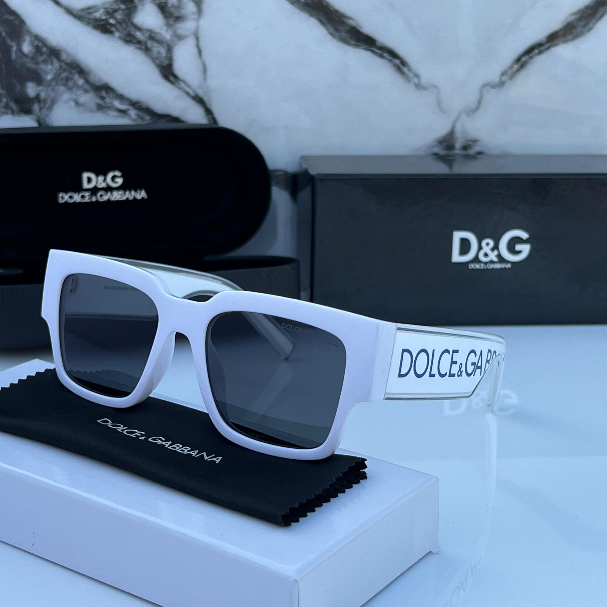 DNG [6184] BLACK WHITE FRAME SQUARE SUNGLASSES FOR MEN & WOMEN