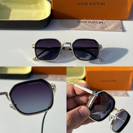 LV [69] BLACK GOLDEN FRAME RECTANGLE ROUND SUNGLASSES FOR MEN & WOMEN