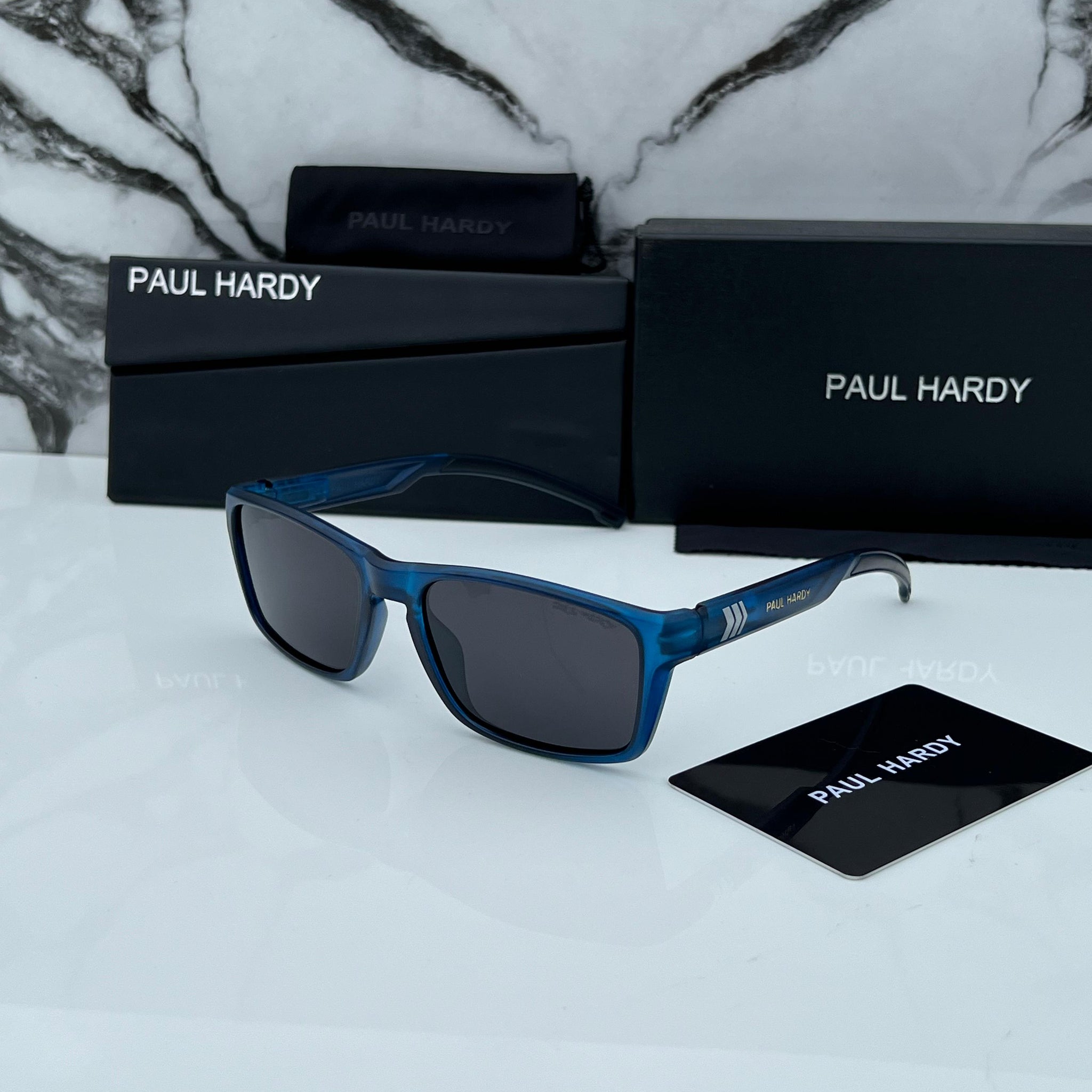 PL HRDY BLACK BLUE FRAME RECTANGLE SUNGLASSES FOR MEN