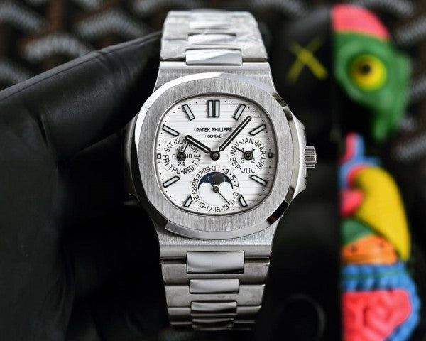 PTK PHLP [NAUTILUS CALENDAR] WHITE SILVER STEEL WATCH