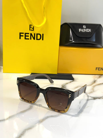 FNDY BROWN BLACK TEXTURE FRAME SQUARE SUNGLASSES FOR MEN & WOMEN