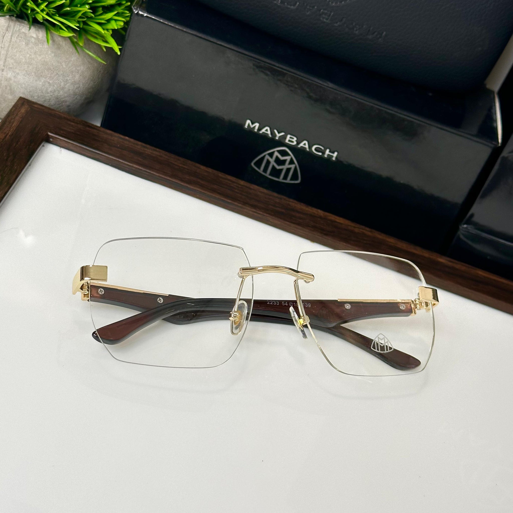 MYCH TRANSPARENT BROWN GOLDEN FRAME RECTANGLE SUNGLASSES FOR MEN