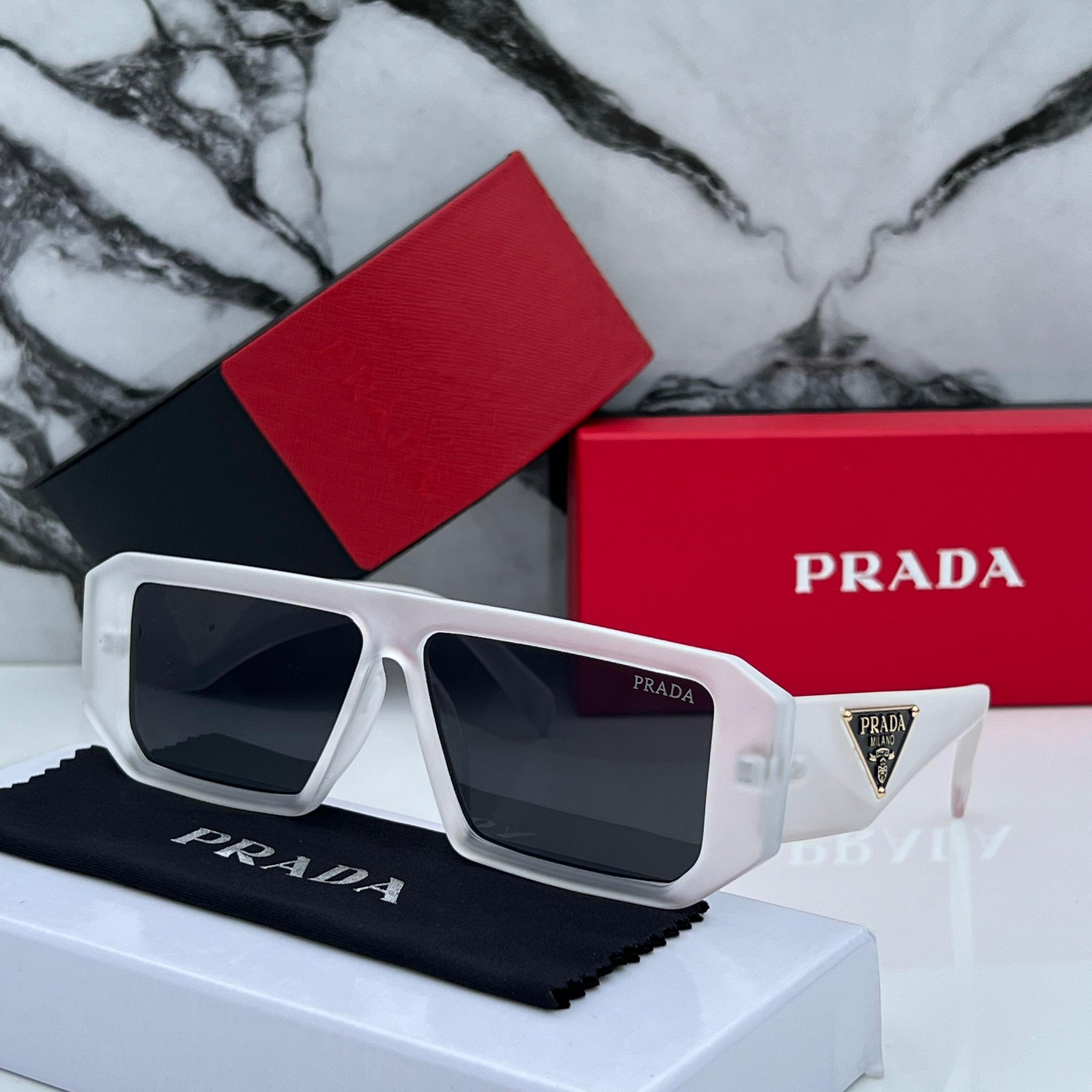 PRD 82 BLACK WHITE FRAME RECTANGLE SUNGLASSES FOR MEN & WOMEN