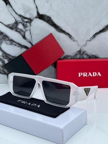 PRD 82 BLACK WHITE FRAME RECTANGLE SUNGLASSES FOR MEN & WOMEN