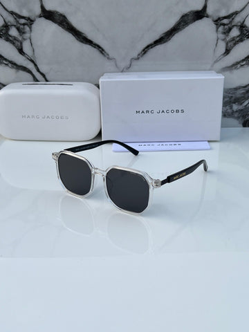 MJ [301] BLACK WHITE TRANSPARENT FRAME SQUARE SUNGLASSES FOR MEN & WOMEN