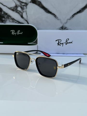 RB [FERRARI] BLACK GOLDEN FRAME WAYFARER SUNGLASSES FOR MEN & WOMEN