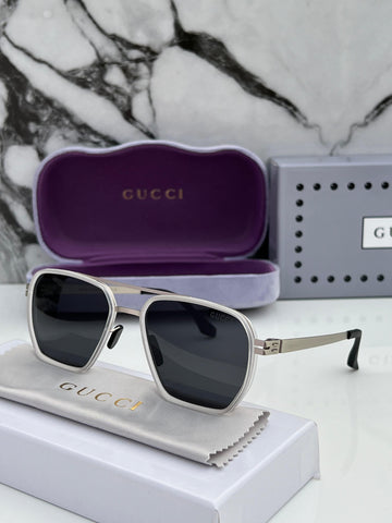 GC [010] BLACK SILVER FRAME SQUARE SUNGLASSES FOR MEN & WOMEN