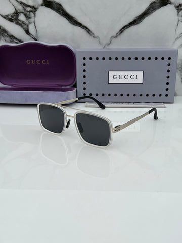 GC BLACK SILVER FRAME RECTANGLE SUNGLASSES FOR MEN & WOMEN