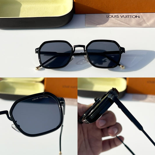 LV [69] BLACK FRAME RECTANGLE ROUND SUNGLASSES FOR MEN & WOMEN