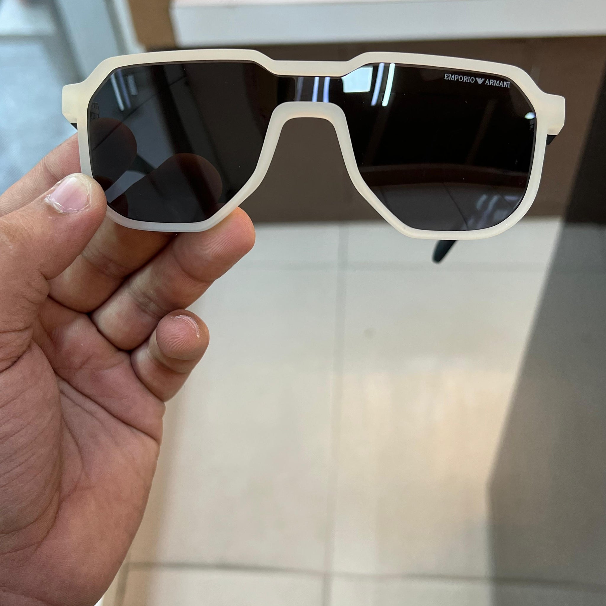 EA BLACK WHITE FRAME RECTANGLE SUNGLASSES FOR MEN