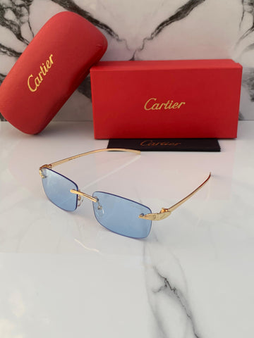 CRTIER SKY BLUE GOLDEN FRAME RECTANGLE SUNGLASSES FOR MEN