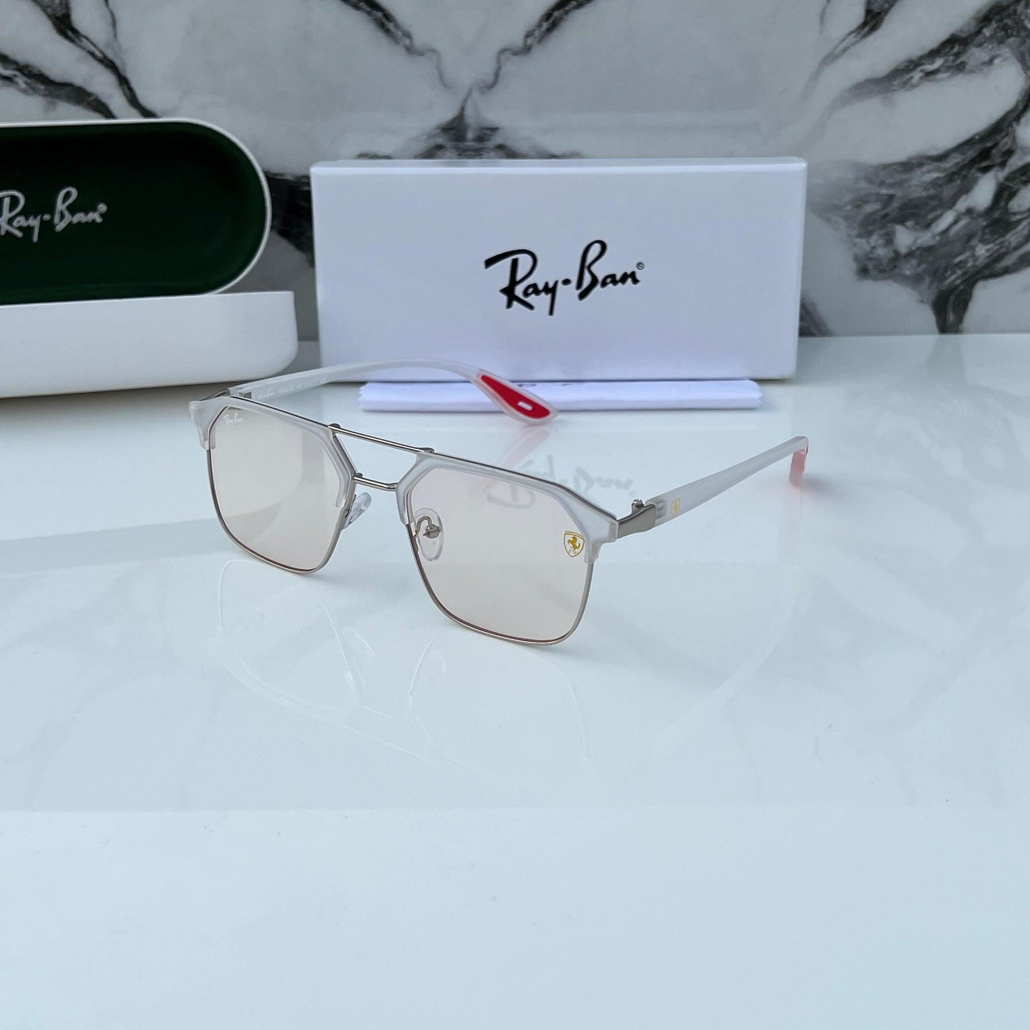 RB [FERRARI] WHITE LIGHT BROWN FRAME WAYFARE SUNGLASSES FOR MEN & WOMEN