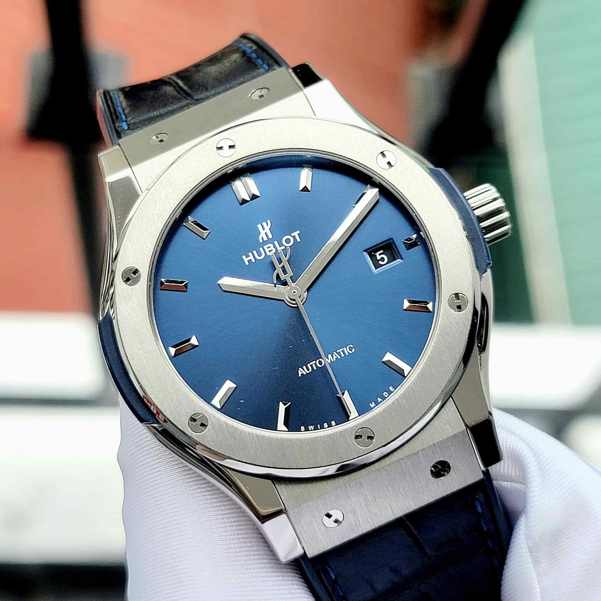 HBLOT BIG BANG CLASSIC FUSION [AUTOMATIC] BLUE SILVER BLACK LEATHER WATCH