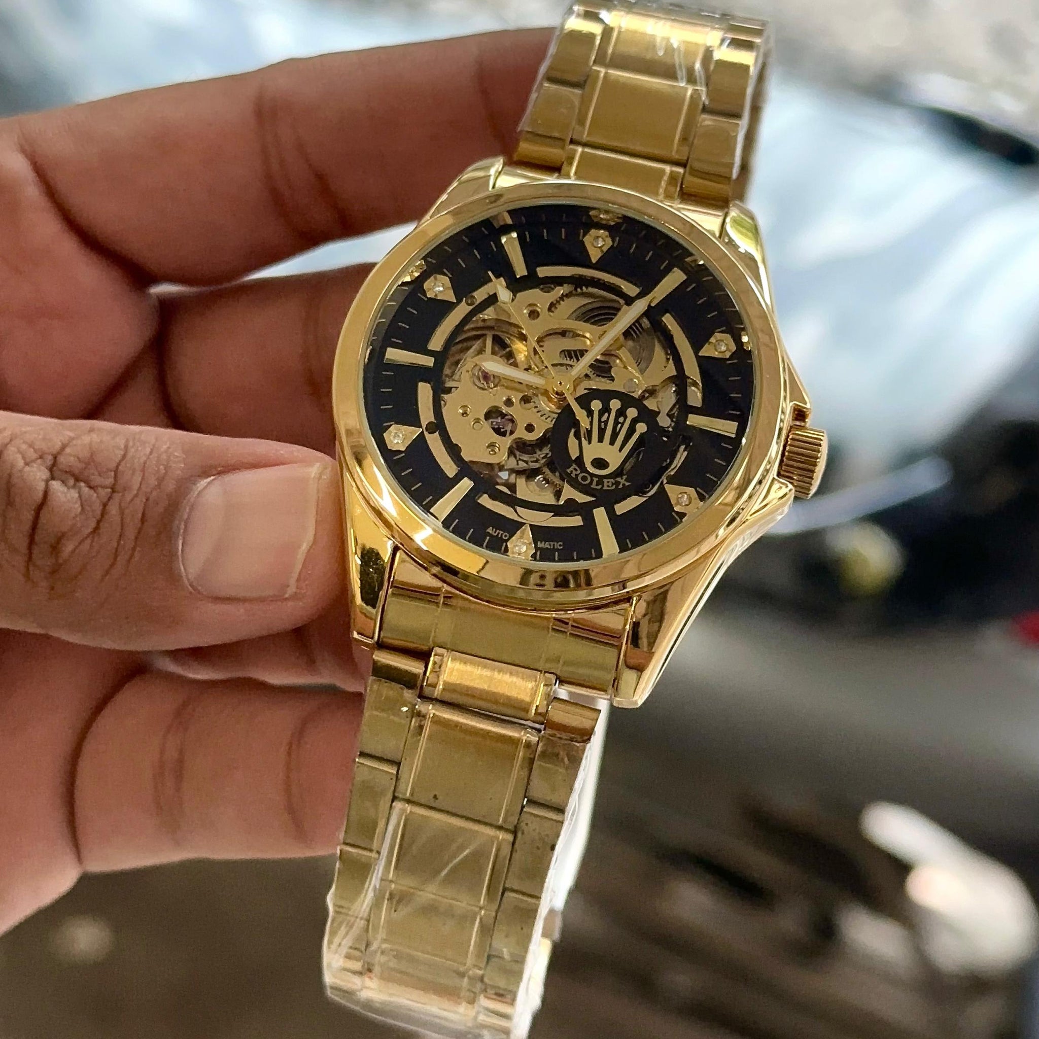 RLX [AUTOMATIC] BLACK GOLDEN STEEL WATCH