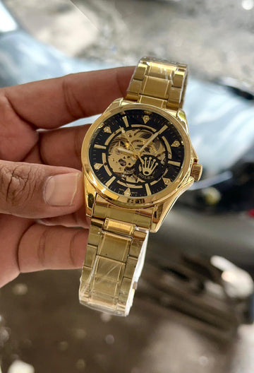 RLX [AUTOMATIC] BLACK GOLDEN STEEL WATCH