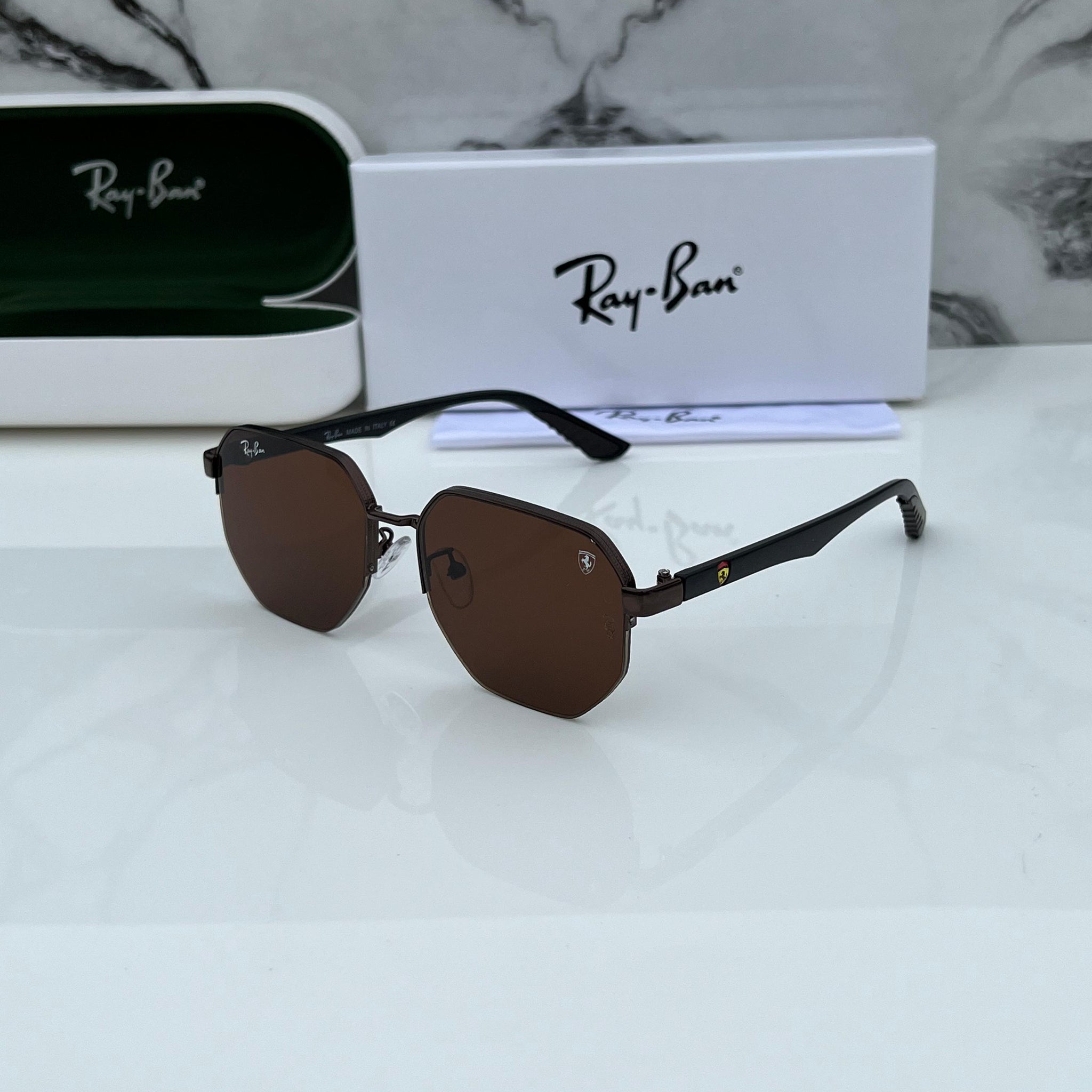 RB [FERRARI] BROWN BLACK FRAME WAYFARE SUNGLASSES FOR MEN & WOMEN