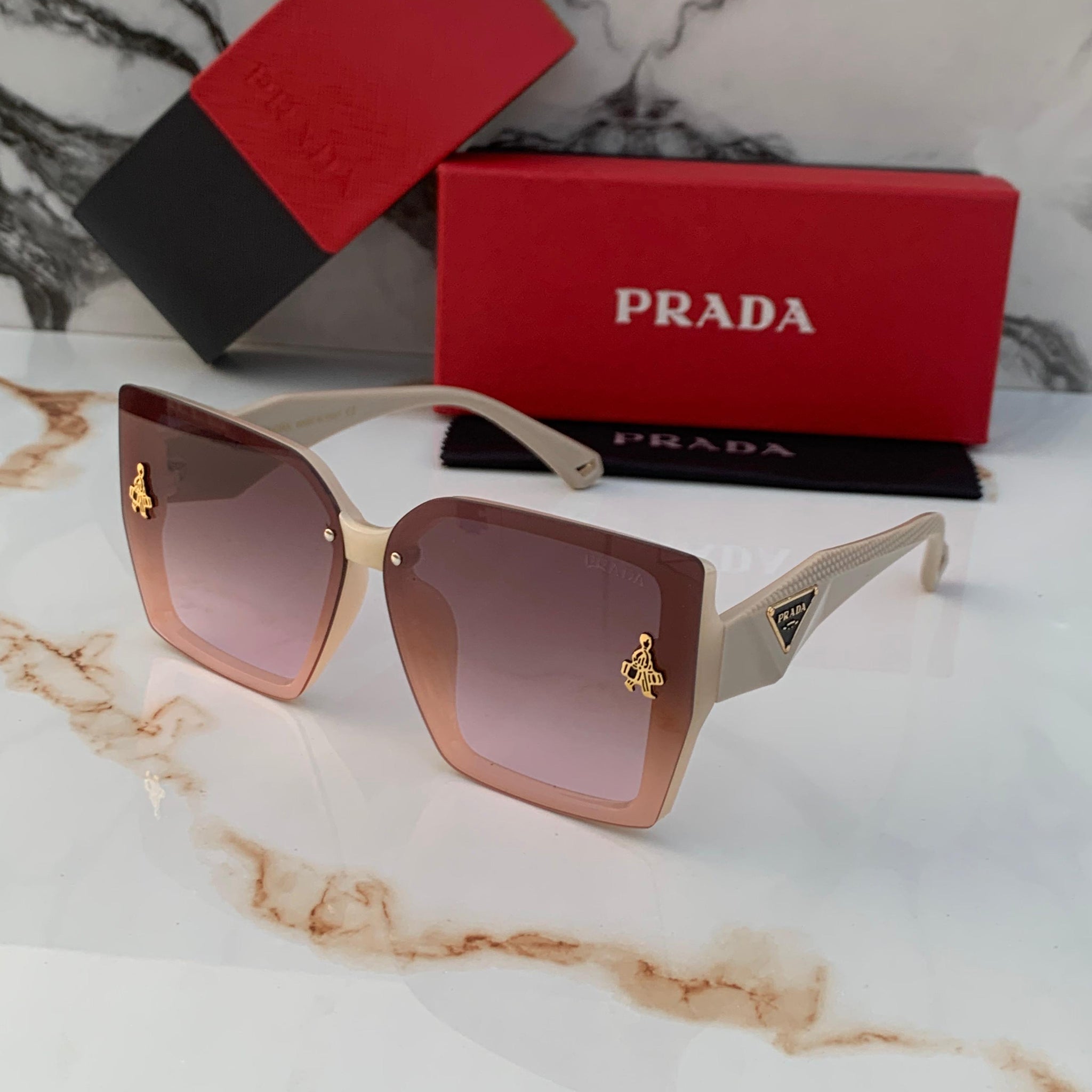 PRD CREAM BROWN FRAME SQUARE SUNGLASSES FOR WOMEN