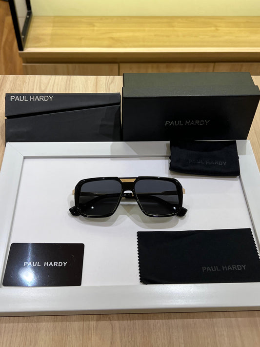 PL HRDY [6067] BLACK GOLDEN FRAME RECTANGLE SUNGLASSES FOR MEN & WOMEN