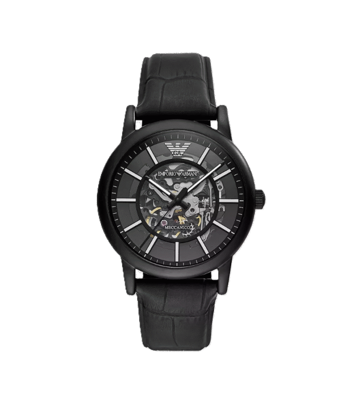 Armani Black Leather Automatic Watch